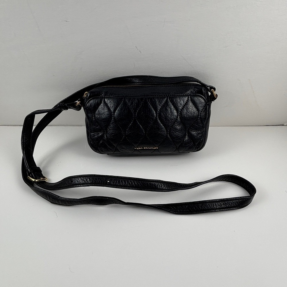 Vera Bradley Sycamore Leather Sydney Crossbody Quilted Bag Womens Black Gold‎ - Picture 2 of 11